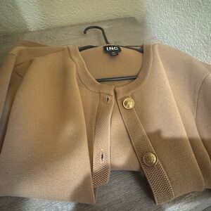 INC International Concepts Camel Gold-Button Knit Cardigan